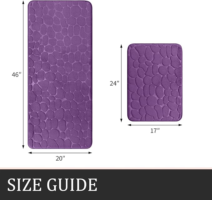 YIHOUSE Bathroom Rugs Mat Set, Memory Foam Bath Mat 2 Piece Purple | 17x24&20x46, Non Slip, Water Absorbent, Washable, Bath Mat For Bathroom, Sink and Toilet