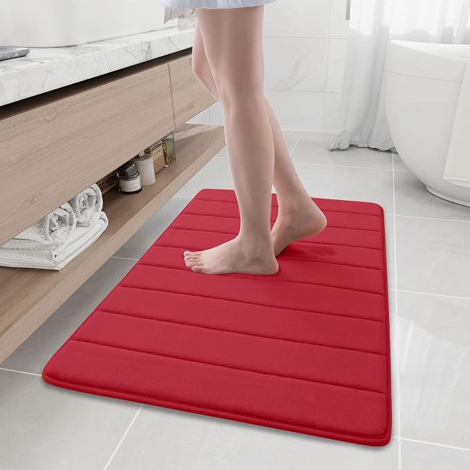 Buganda Memory Foam Bath Mat 35.4 x 24, Ultra Soft Absorbent Bathroom Rugs | Red, Machine Washable Quick Dry Bath Mats for Bathroom Floor, Shower and Tub, Home Decor Accessories