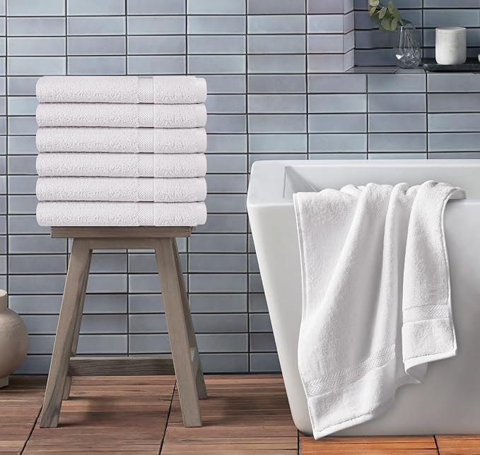 Towel and Linen Mart 100% Cotton White 6 Pack Bath Towel Set, Quick Dry, Super Absorbent, Light Weight, Soft Feel for Hotel, Spa and Bathroom (27 X 54) (White, 27 x 54 6 Pack)
