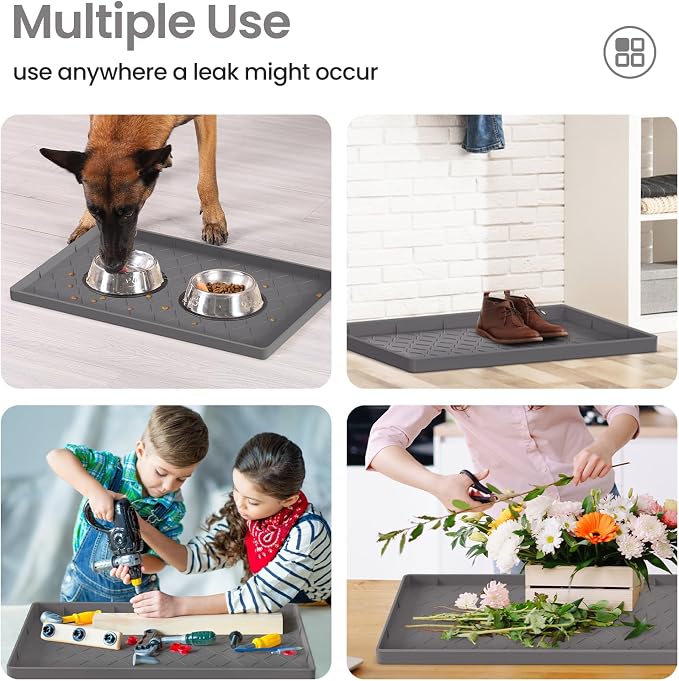 Mateeylife Under Sink Mats for Kitchen Waterproof 34"X22", Undersink Protectors，Silicone Mat Cabinet Liner, Under Sink Organizer for Bathroom and Kitchen，Boot Tray Pet Food Mat, Slate Grey