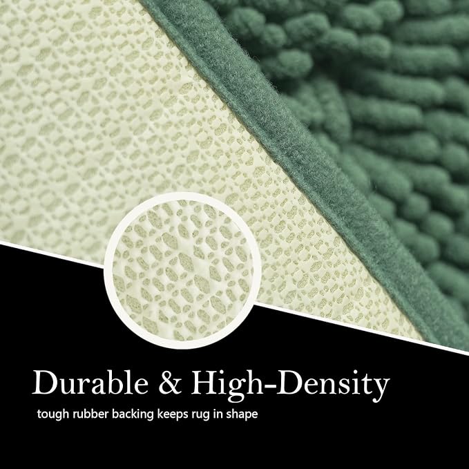 Bathroom Rugs Chenille Bath mat 2 Piece Set, Super Absorbent, PVC Non Slip Backing, Bath mats for Bathroom, Plush Shaggy, Thick, Machine Washable, Bathtub, Shower, Toilet.(Deep Green)