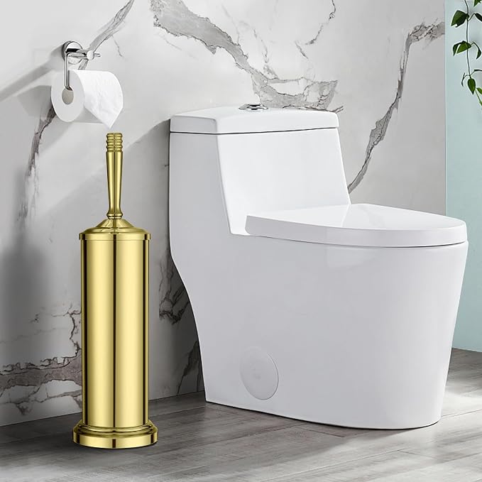 Gold Toilet Brush and Holder Set，Toilet Bowl Brush and Holder | Heavy Duty Toilet Brush for Bathroom, Stainless Steel Toilet Cleaner Brush,Deep Cleaning,Space Saving,Covered Brush