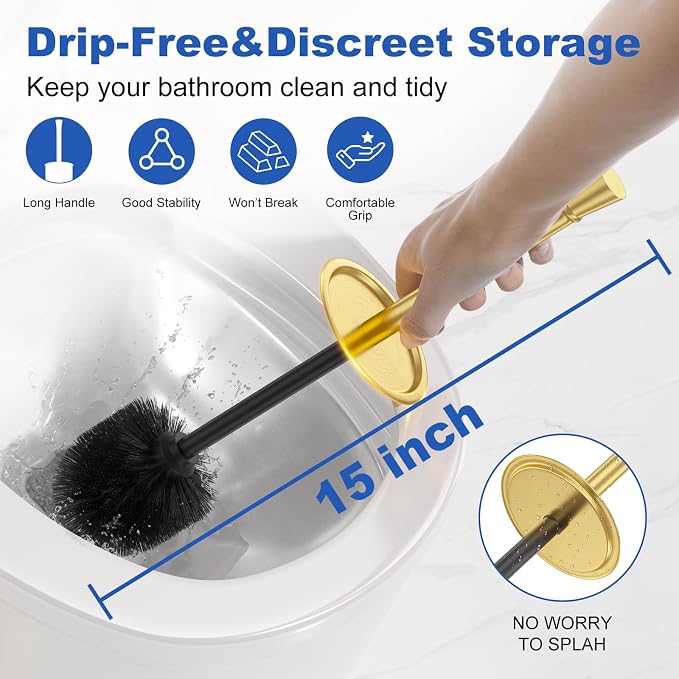 Toilet Brush and Holder Set：304 Stainless Steel Heavy Duty Toilet Bowl Brush，Removable Inner Bowl and Splash Protection，Bathroom Toilet Brush-Dense Bristles for Through Cleaning