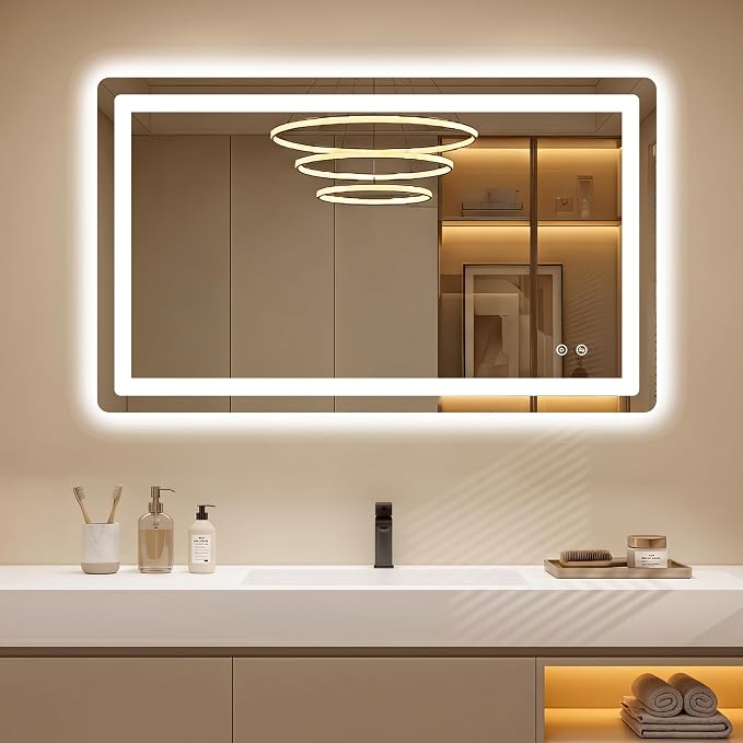 LED Bathroom Mirror with Lights, 24 x 40 Lighted Vanity Wall Mirror | Backlit and Frontlit, Anti-Fog, Dimmable 3 Colors, Shatter-Proof Tempered Glass, Memory Function, Plug-in/Hardwired