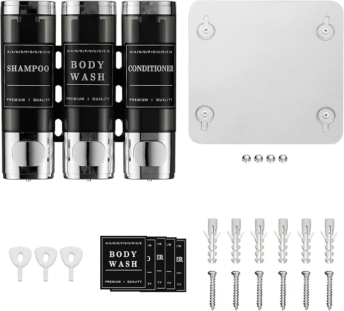Shower Shampoo Dispenser 3 Chamber No Drill Wall-Mounted,Shampoo and Conditioner Dispenser Shampoo for Shower Wall Mounted Body Wash for Bathroom,Chrome