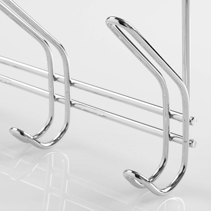iDesign Classico Metal Over the Door Organizer, 3-Hook Rack for Coats, Hats, Robes, Towels, Jackets, Purses, Bedroom, Closet, and Bathroom, 5" x 8.2" x 12.5", Chrome