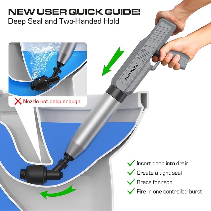 Electric Toilet Plunger, Heavy-Duty Clog Remover, Dark Gray | High-pressure air plunger for bathrooms. Powerful toilet drain unclogger.