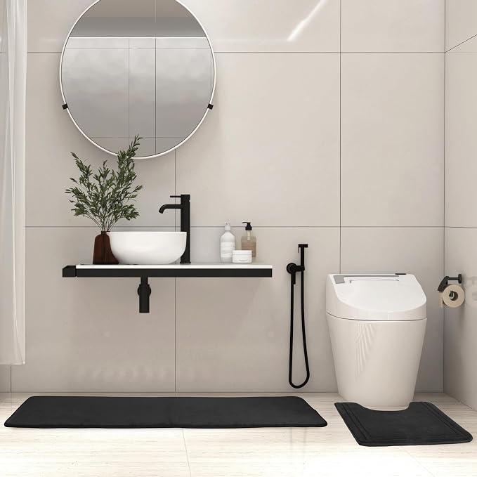 Black Bathroom Runner Rugs Long Narrow Bath Mat Skinny Thin Bathmat | Memory Foam Microfiber Bathroom Carpet Non Slip Soft Absorbent Washable Bathrug,16" x 47"