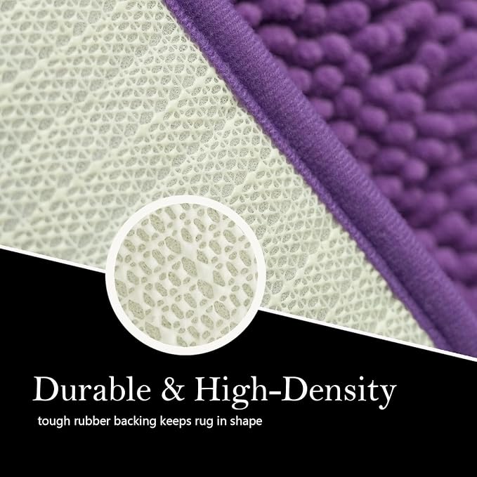 Bathroom Rugs Chenille Bath mat 3 Piece Set, Super Absorbent, Strong PVC Non Slip Backing, Bath mats for Bathroom, Plush Shaggy, Thick, Machine Washable, Bathtub, Shower, Toilet, Violet