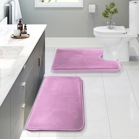 Clara Clark 2 Piece Bathroom Rugs, Velvet Memory Foam Bath Mat Set, Non-Slip Bath Rugs, Machine Wash, Dries Quickly, Ultra Soft Plush Bath Mats for Bathroom, 17 x 24 + Contour, Lavender Dream