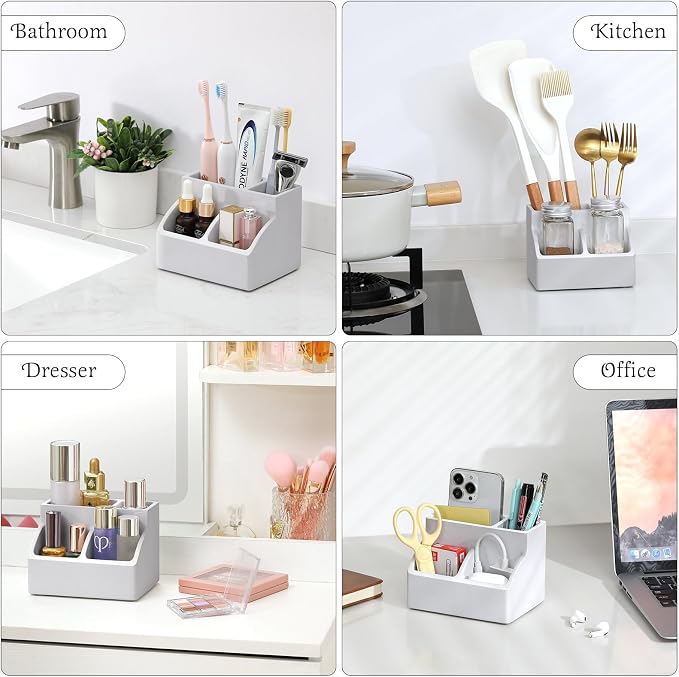 Luxspire Diatomite Toothbrush Holder, 4 Slots, Light Gray | Fast Drying, Diatomaceous Earth, Electric Tooth Brush and Toothpaste Organizer, For Bathroom Kitchen Vanity Countertop
