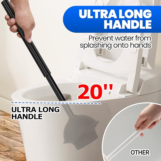 2Pack 2 in 1 Toilet Brush and Plunger Set, Extended Handle Plunger,Toilet Bowl Brush Plunger Set,Bathroom Cleaning Tools,Cleaning Brush,Toilet Brush Plunger Combo(Bright Black) | Heavy Duty Rubber Toilet Bowl Cleaner, Apartment Must Haves Bathroom Deco...