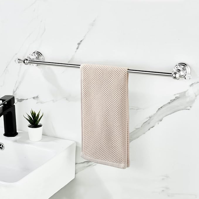 WINCASE Chrome Towel Bar 24 Inch, Adjustable Crystal Towel Rack, Silver Single Towel Holder for Bathroom Wall Mounted Modern