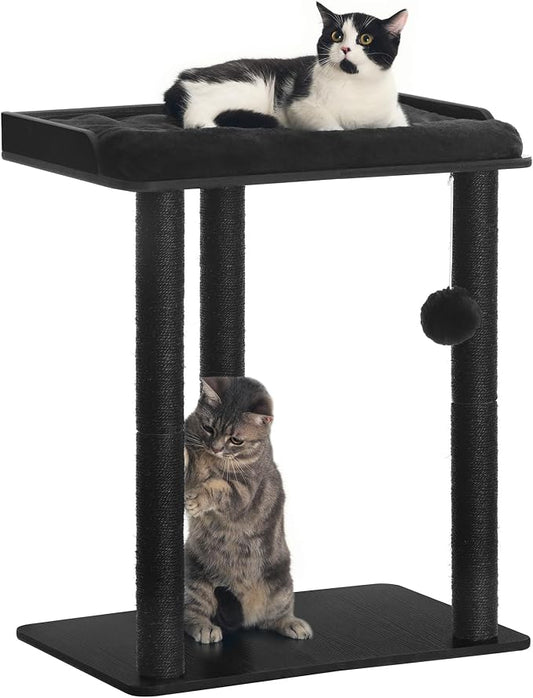 26.7in Cat Tree Tower Condo, Cat Scratch Posts for Indoor Cats, Big Plate, Three 23.6in Full Sisal Scratching Posts, Black