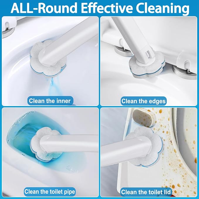 Disposable Toilet Brush and Holder Set 2 Pack，Extended Handle with 54 Cleaner Refills Toilet Brush for Toilet Bowl Cleaners，Bathroom Cleaning，Bathtub，Sink - White