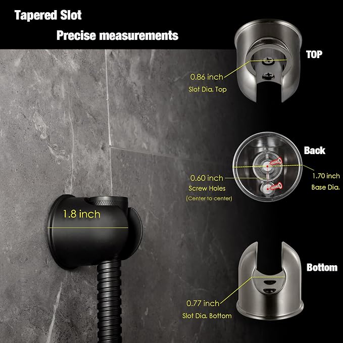 Hand held Shower Wand Holder - All Metal- 2 Ways Installation - Bathroom Wall mounted for Permanent Fixture, Minimal Shower bracket Holder - Matte Black