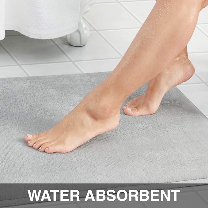 Memory Foam Bath Mat Non Slip Absorbent Super Cozy Velvet Bathroom Rug Carpet (17 inches X 24 inches, Silver)