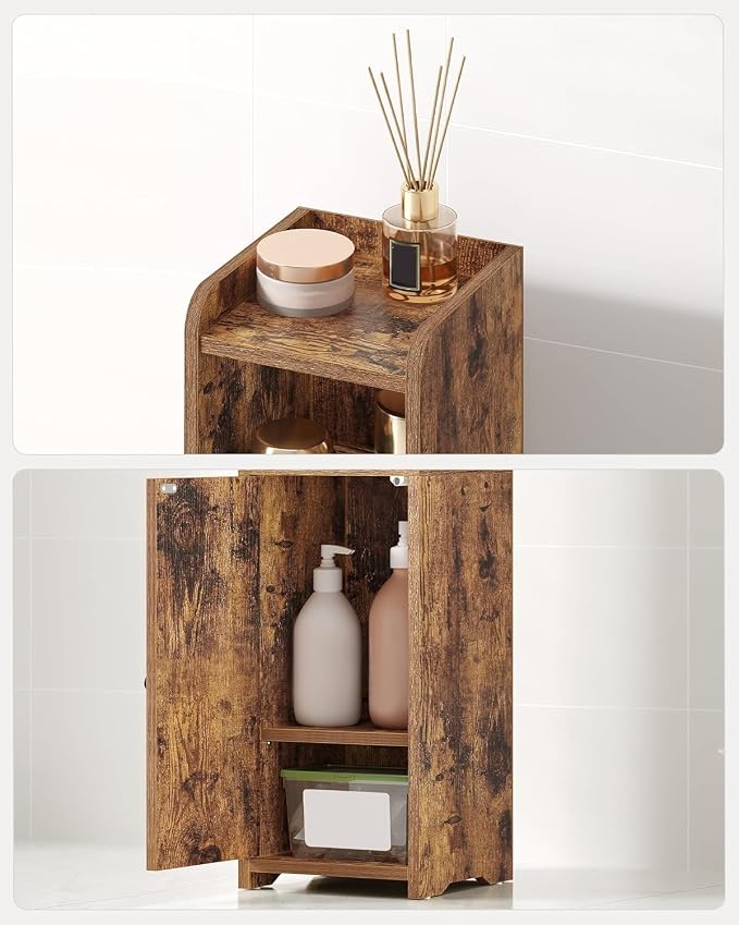 Hzuaneri Bathroom Storage Cabinet, Corner Floor Cabinet with Doors and Adjustable Shelf, Narrow Toilet Paper Cabinets, Bathroom Organizer for Small Spaces, Brown BC19701X