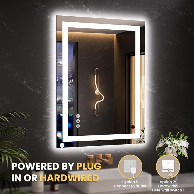 LOAAO 20"X28" LED Bathroom Mirror with Lights, UL Listed | Anti-Fog, Dimmable, 3 Color Temperature, Backlit + Front Lit, Memory Function, Tempered Glass
