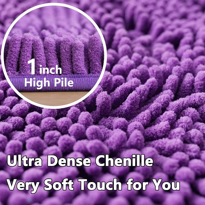 BOANKODU Bathroom Rug Set, 2 Piece Chenille Bath Mat, Non-Slip, 32x20 Inch + 20x20 Inch U Shape, Machine Washable (Violet)