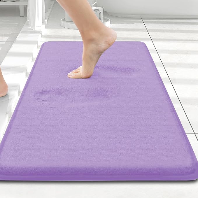 Smiry Memory Foam Bath Mat 24x16, Extra Soft and Absorbent Bathroom Rugs | Purple, Quick Dry Machine Washable Non-Slip Bath Mat for Bathroom Floor, Shower and Tub