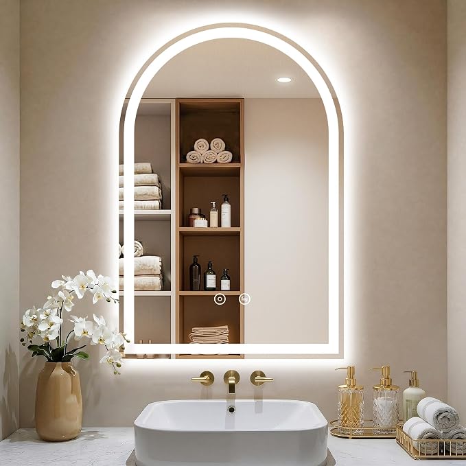 Arched LED Lighted Bathroom Mirror with Lights 24"x36"Smart Anti-Fog | Dimmable 3 Color Modes, Backlit and Front Lit, Memory Function, HD Tempered Glass,Touch Sensor