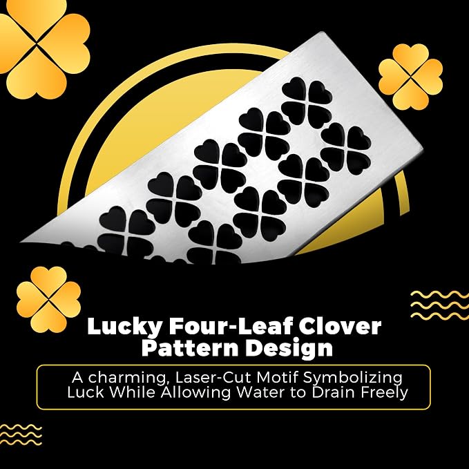 Shower Niche Shelf - 304 Stainless Steel Brushed Silver Bathroom Shelf with Lucky Clover Pattern Design, Fits 5/32" Grout Lines (11.81" L x 3.44" W)