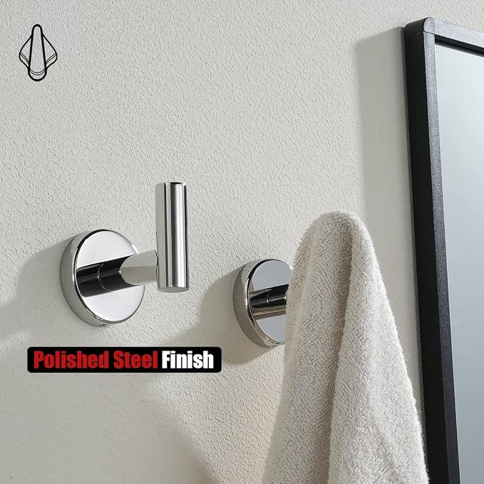 JQK Chrome Bathroom Towel Hook, 304 Stainless Steel Coat Robe Clothes Hook for Bathroom Kitchen Garage Wall Mounted (Pack of 4), TH100-CH-P4