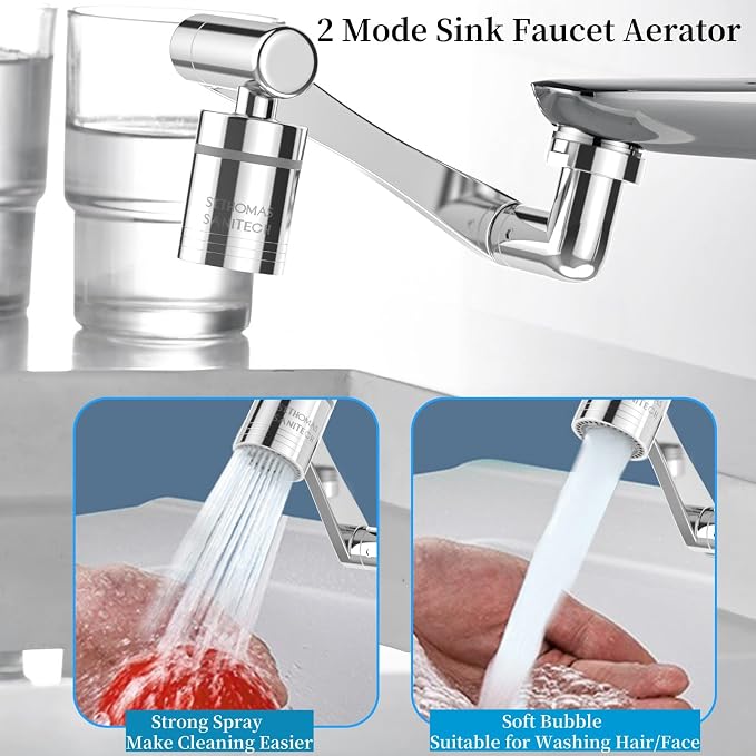 London Sunshine 1440° Swivel Faucet Extender, 2 Spray Modes Faucet Aerator Attachment with 360° Rotating Arm, Sink Tap Head Replacement for Kitchen & Bathroom Faucets with 20mm/22mm/24mm Threads