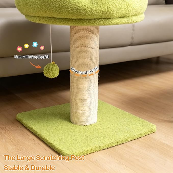 Flower Cat Scratching Post for Indoor Cats Scratcher with Bed | Comfortable & Removable Perch, Cute Cat Tree with Dangling Ball, Sisal Scratching Post, Simple Assembly & Stability