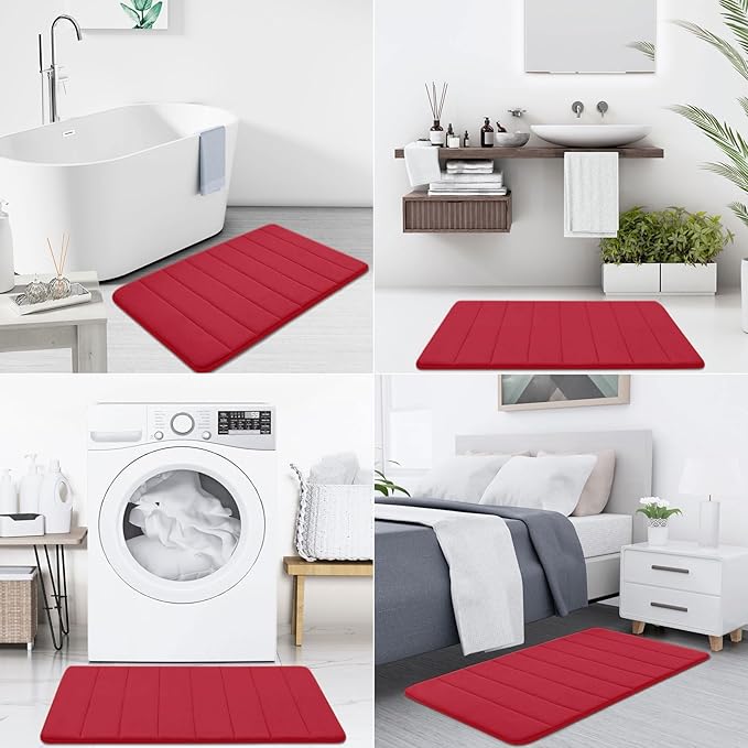 Buganda Memory Foam Bath Mat 35.4 x 24, Ultra Soft Absorbent Bathroom Rugs | Red, Machine Washable Quick Dry Bath Mats for Bathroom Floor, Shower and Tub, Home Decor Accessories