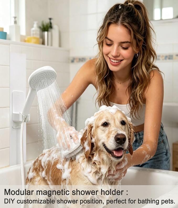 Modular Magnetic Handheld Shower Head Holder, 5-Section Customizable Sliding Rail with Tool-Free Adhesive Installation, Adjustable Height and Angle for Shower Chairs, Kids, Pets, Elderly, RV, Bathtub