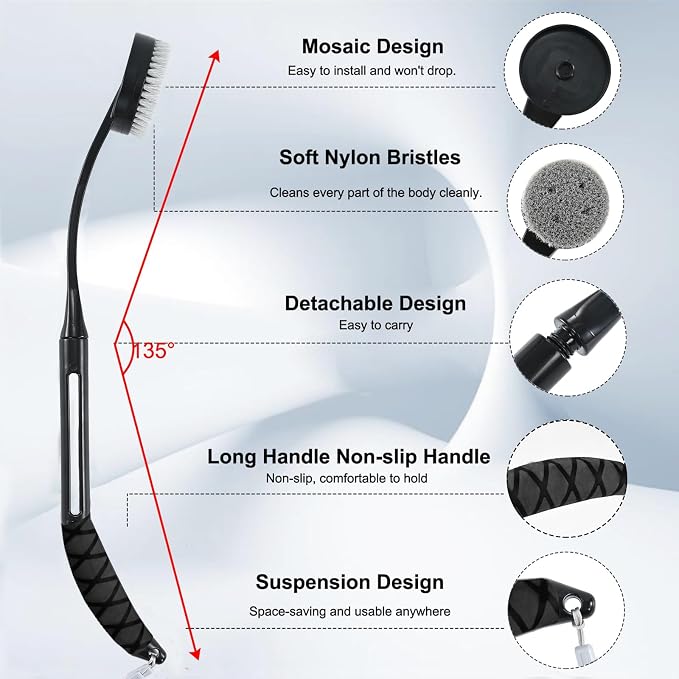 Back Scrubber for Shower,20.5" Long Handle Shower Brush for Body for Deep Clean,Back Brush for Shower for Men Women(Black)