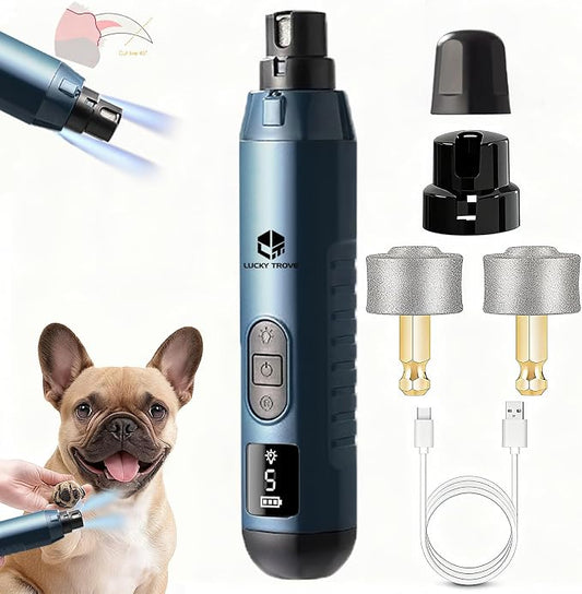 2026 Upgraded Silent Groom Pro Pet Nail Grinder,5-Speed Dog Nail Grinder with Led Light, 45db Quiet Painless Paws Grooming & Smoothing for Small Medium Large Dogs & Cats (1+2*Replacement Head) (Blue)