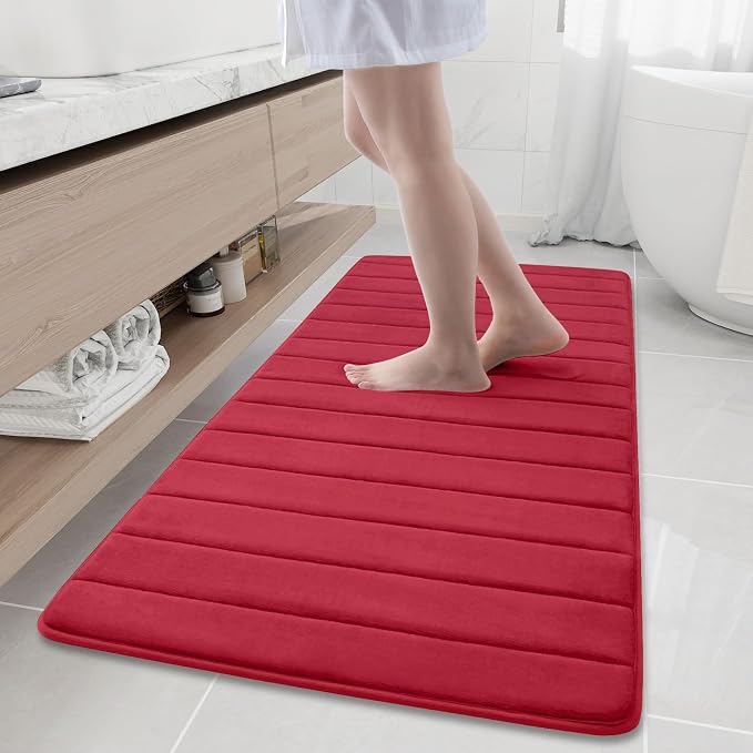 Buganda Memory Foam Bath Mat 60 x 24, Ultra Soft Absorbent Bathroom Rugs | Red, Machine Washable Quick Dry Bath Mats for Bathroom Floor, Shower and Tub, Home Decor Accessories