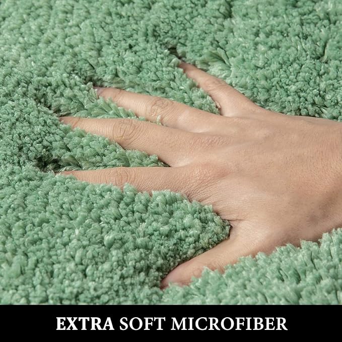 MIULEE Sage Green Bathroom Rugs Set 2 Piece Soft Bath Mats 16x24+16x48 Inch | Soft Absorbent Microfiber Bath Rugs, Non Slip, Quick Dry, Fluffy Bath Rugs for Bathroom Floor Tub Showers, Machine Washable