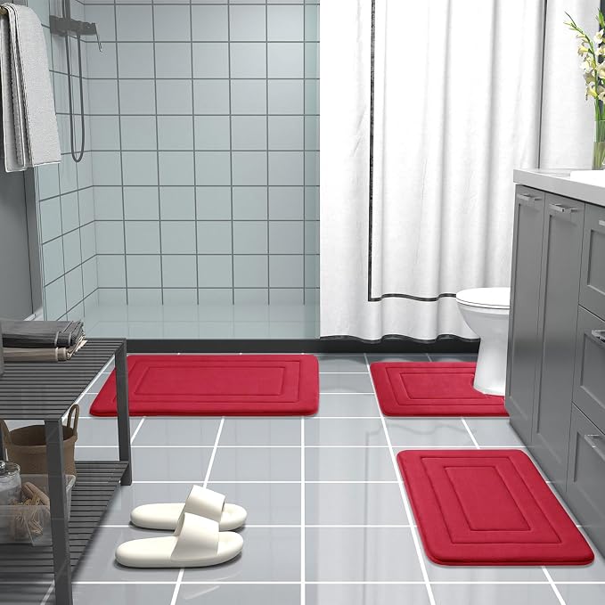 Arotive Memory Foam Bathroom Rug Mat 59x24, Ultra Soft and Absorbent Bath Mat, Machine Wash Dry, Comfortable Bath Rug Carpet for Bathroom Floor, Tub and Shower, Red