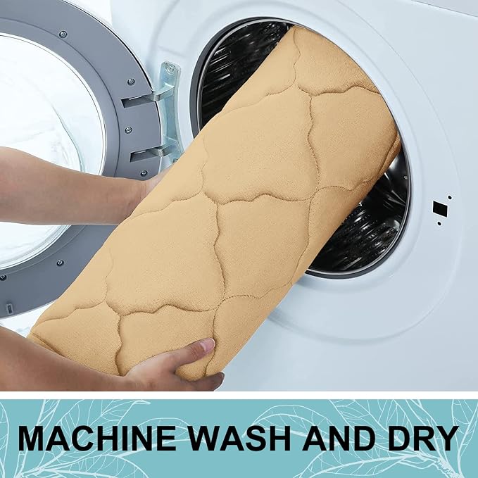 OLANLY Memory Foam Bath Mat Rug 24x16, Ultra Soft and Absorbent Bathroom Rugs, Non-Slip, Comfortable, Machine Washable Bath Carpet for Bathroom Floor, Tub, Shower and Home Decor Accessories, Beige | Thick Absorbent Carpet, Non-Slip Backing, Machine Was...