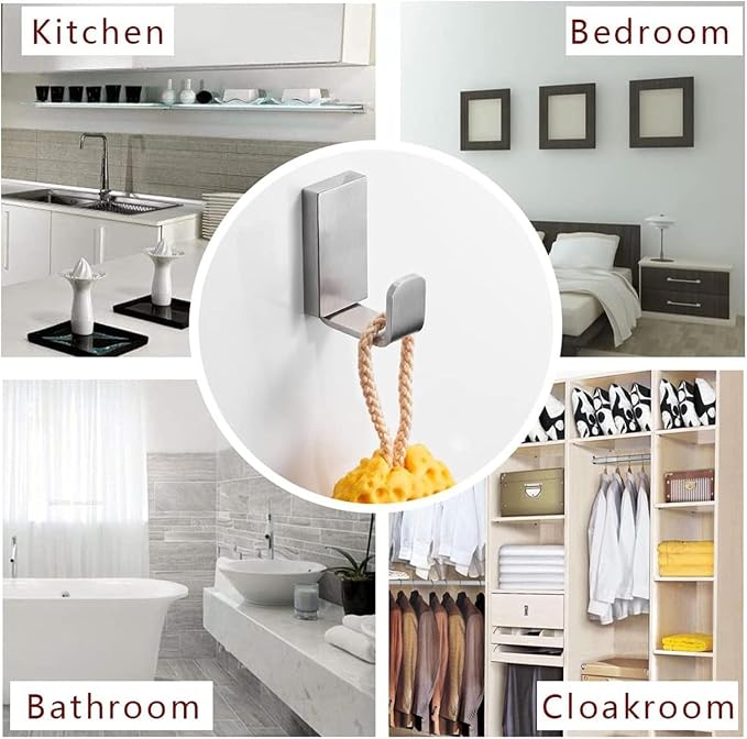 BESy Brass Clothes Hook Single Towel Hook for Bathroom Kitchen Garage Square Style Robe Hook Coat Hook Hat Hook, Wall Mounted with Screws, Two Packs, Brushed Nickel
