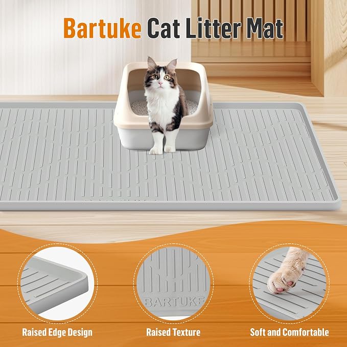 Silicone Cat Litter Box Mat 32"x 22" Extra Large Cat Rubber Mat | Cat Mat for Litter Box, Non-Slip, Waterproof Cat Litter Trapping Mat with Raised Edge, Kitty Litter Mat for Floor, Easy Clean
