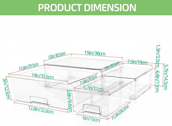 Stackable Storage Drawers(5 Pack),High-strength Clear Plastic Multi-purpose Organizer Bins with Handles, Easily Assemble Acrylic Drawers for Bathroom Closet Cabinet Pantry Under Sink