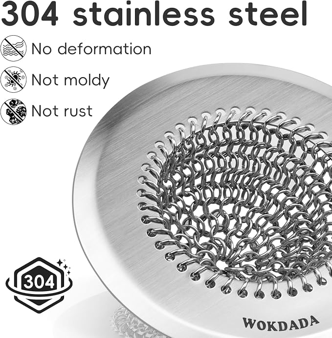 WOKDADA Shower Drain Hair Catcher, 4.4" Anti-Clog Bathtub Drain Cover | Reversible Flip Clean, Anti-Clog Mesh, Fast Drainage, Anti-Slip Base, Rust-Proof, for Bathtub & Shower Drains, Patented