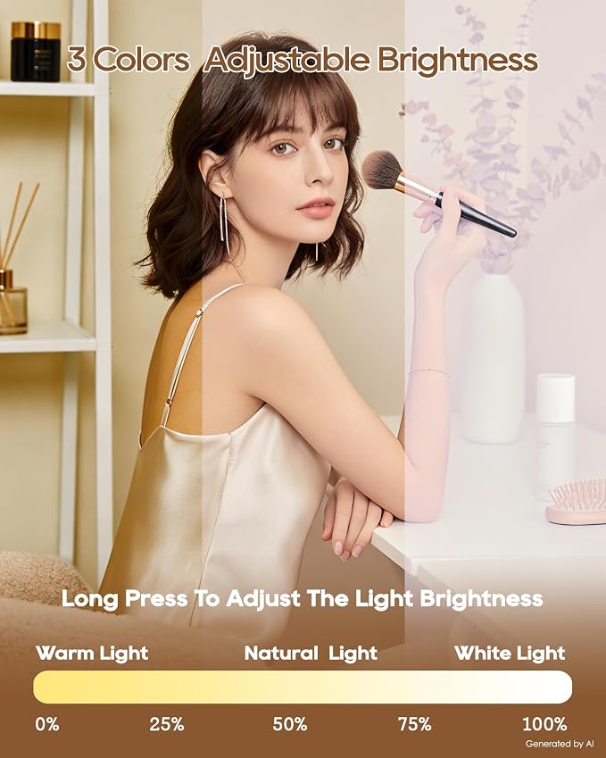 BWLLNI Trifold Vanity Mirror with Lights, Smooth Surface Makeup Mirror | 2X/3X Magnification, 3 Colors Dimmable, 270° Rotation, Height Adjustable Stand with Storage Base
