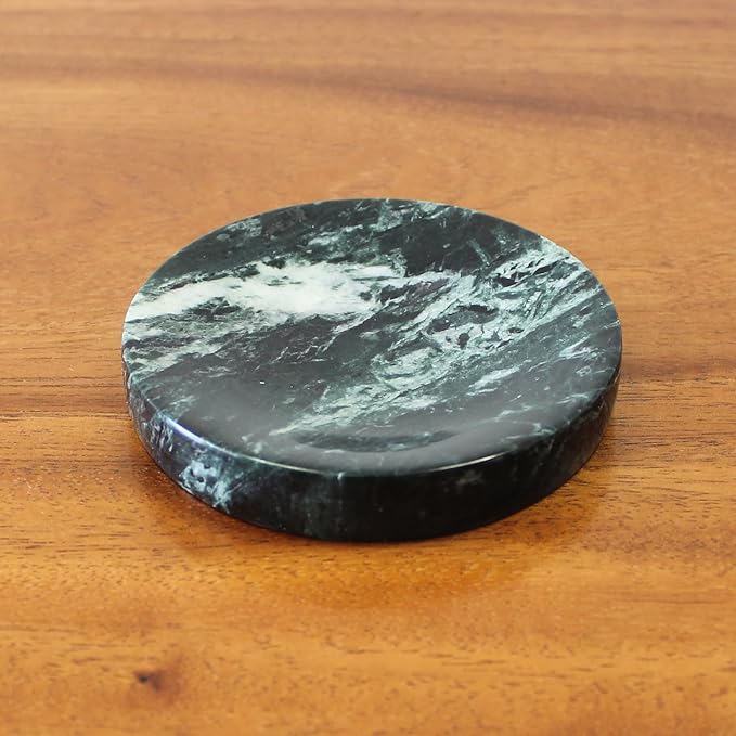 Natural Verde Alpi Green Marble Soap Dish, Round Small Jewelry Dish, Sponge Holder for Bathroom, Kitchen
