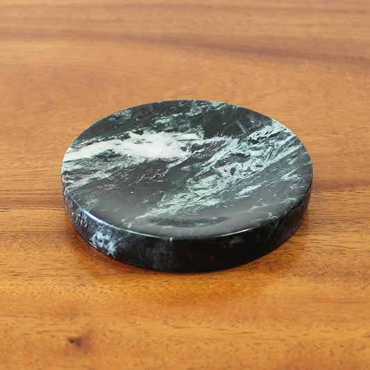 Natural Verde Alpi Green Marble Soap Dish, Round Small Jewelry Dish, Sponge Holder for Bathroom, Kitchen