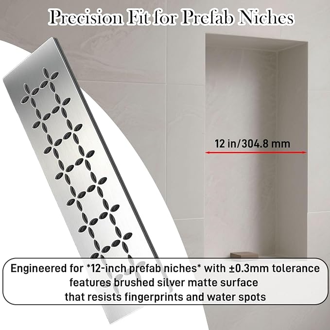 12 Inch Shower Niche Shelf 2-Pack, 4mm Stainless Steel with Drainage Design for Kerdi Board SN/-SNLT, Tile Ready Floral Shelves with Smooth Finish