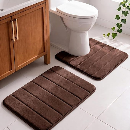 Memory Foam Bathroom Rugs Sets 2 Piece - Super Soft Absorbent Quick Dry Memory Foam Bathroom Rugs, Machine Washable Non Slip Floor Carpet for Tub Shower & Single Sink 16x24 & 2ox20,(Coffee)