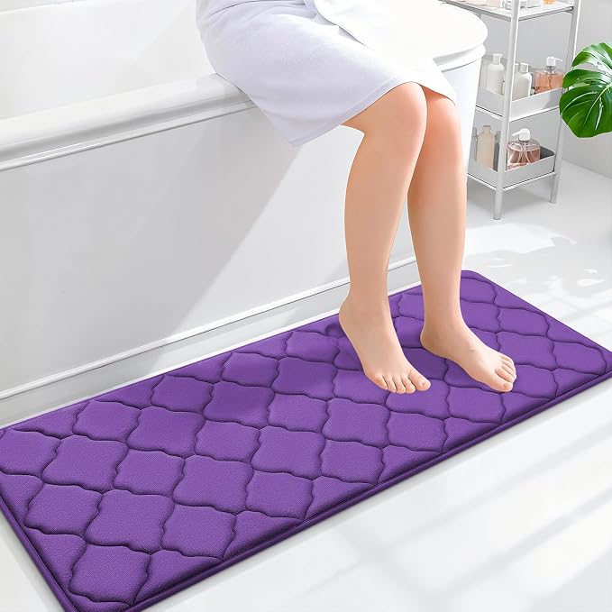 OLANLY Memory Foam Bath Mat Rug 47x17, Ultra Soft Bathroom Rugs, Purple | Thick Absorbent Carpet, Non-Slip Backing, Machine Washable, for Bathroom Floor, Tub, Shower and Home Decor Accessories