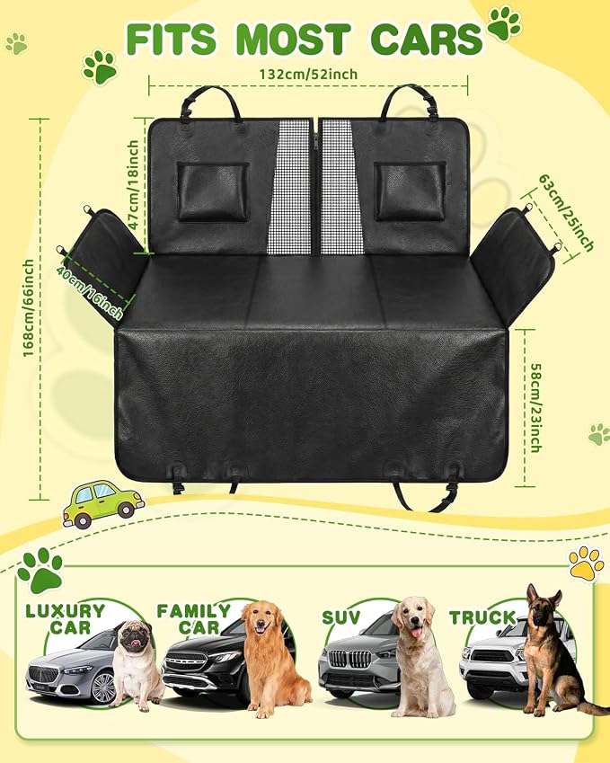 Dog Car Seat Cover, 600D Heavy Dute Car Seat Cover for Dogs Pets,100% Waterproof Anti-Scratch Nonslip Dog Hammock for Cars, Seat Covers Protector with SeatBelt for Sedan SUV Truck XLPRO Hard LEA-Dark