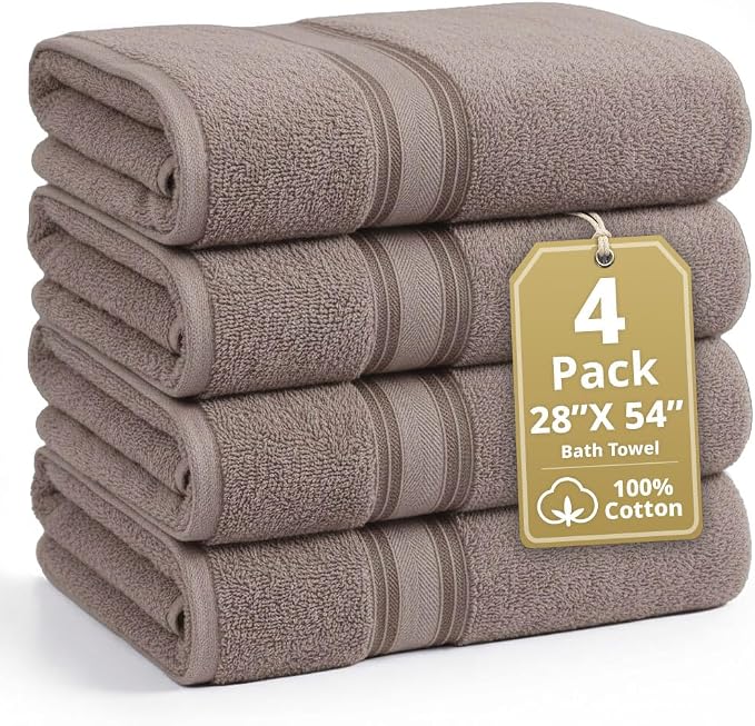 LANE LINEN Towel Set 4 Piece Soft Absorbent Quick Dry - Platinum | Oeko-Tex Bath Towels - Terry Weave Comfort, Long-Lasting Comfort, Hotel-Style Look, Gets Softer With Every Wash